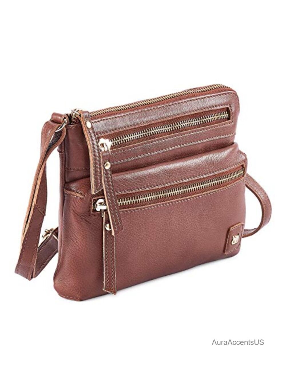 Genuine Leather Crossbody Bag Small Sling Purse Multi Zip Pocket